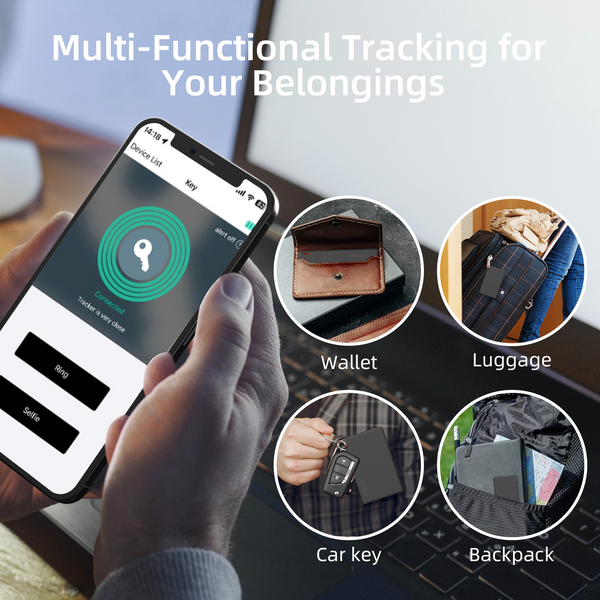 Wallet Tracker Card,Wallet Finder,Bluetooth Key Tracker Tag,MangoTek Key Finder Locator,Luggage Tracker, Works with Apple Find My (iOS only), Rechargeable Item Finder for Phone, Passport, Bags (Black)