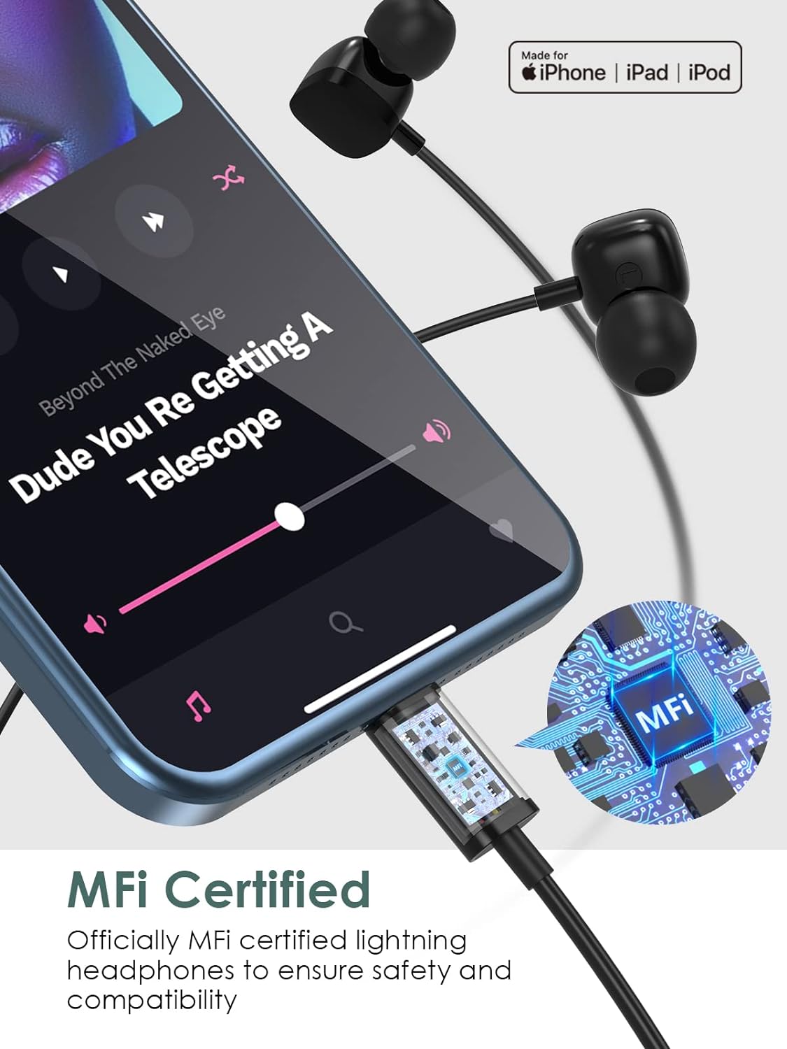 iPhone Headphones Wired with Lightning Connector, Wired Earbuds for iPhone,Apple MFi Certified Earphones with Microphone Volume Contro,Compatible