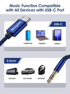 Type C Aux Cord for Android, Braided USB C to Aux 3.5mm Audio Jack Cable Phone to Car Male Auxiliary Adapter USB C Aux Cord for Samsung Galaxy s21 s20 Huawei Google Pixel iPad Pro