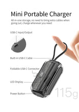 Mini Portable Charger, Power Bank with Built-in USB-C Connector, 22.5W Fast Charging Battery Pack, 5000mAh External Phone Charger for  iPhone 17/16/15 Series, Samsung S24/23 Series, Google etc