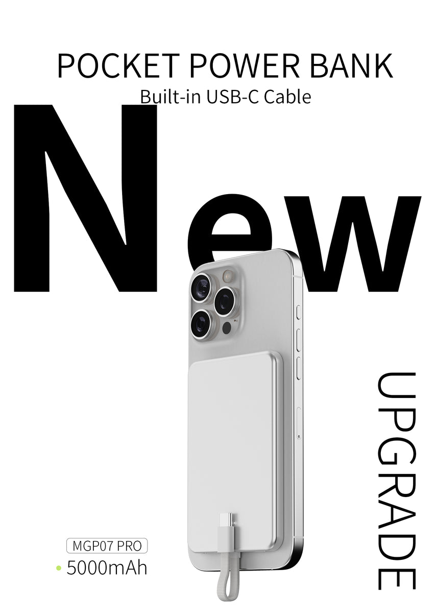 Pocket Power Bank with Built-in Cable, 5000mAh USB-C Cable Charging Ba ...