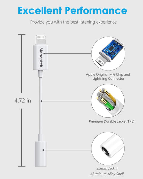 iPhone Headphone Adapter，[Apple MFi Certified] Lightning to 3.5 mm Headphone Jack Adapter Apple iPhone Dongle for 14/13/12/11 Pro Max/Pro/Plus/Mini/XR/XS/8/7 Plus