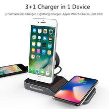 Mangotek Apple Watch Stand Wireless Charger for iPhone and iWatch, 4 in 1 Phone Charging Station with Lightning Connector and USB Port for iPhone 8/X/XR/7/6 and iWatch Series 4/3/2/1, MFi Certified (including 12V/3A Adapter)