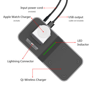 Mangotek Apple Watch Stand Wireless Charger for iPhone and iWatch, 4 in 1 Phone Charging Station with Lightning Connector and USB Port for iPhone 8/X/XR/7/6 and iWatch Series 4/3/2/1, MFi Certified (including 12V/3A Adapter)