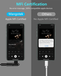 Mangotek Lightning to 3.5mm Female Jack iPhone Headphone Adapter for Microphone, Apple MFi Certified Connector AUX Audio Dongle Cable Compatible with Apple iPhone 12/ Mini/ Pro Max/11/XR/XS/Pro/Max